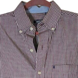 IZOD Men's Sz SMALL Red White Dress Shirt Button Long Sleeve Gingham Checkered